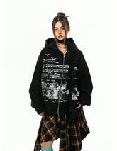 Washed letter hoodie cardigan
